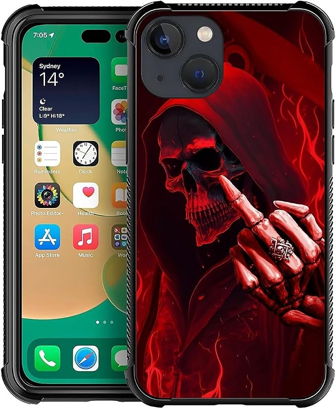 for iPhone 14 Plus Case, Gestures Funny Skull Pattern Graphic Design Girl Boy by FKBRCL4U