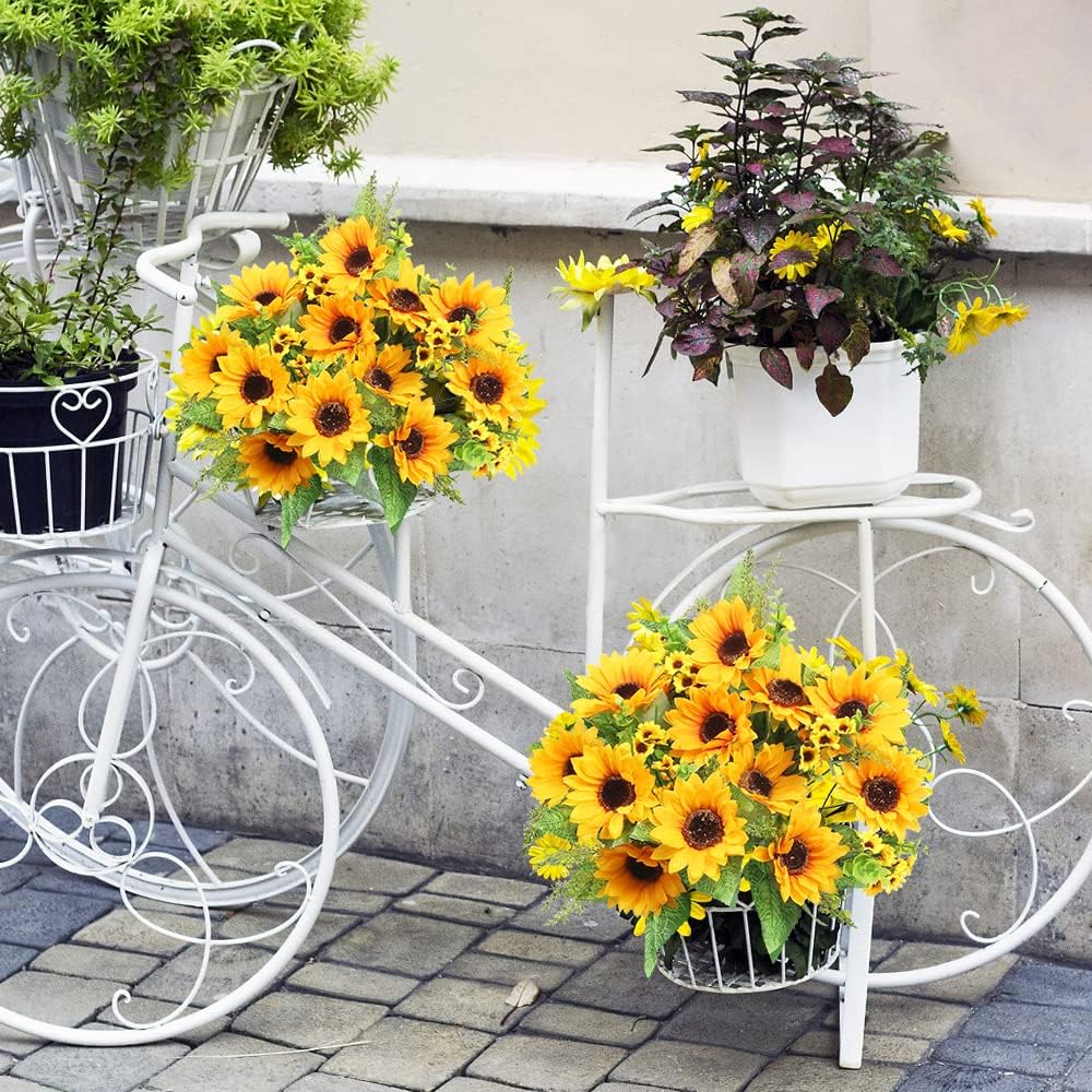 AmyHomie Artificial Sunflower Bouquets,2 Bunches Fake Flowers for Outdoors Baby Shower Home Wedding Fall Decor, Bride Holding Flowers,DIY Garden Craft Art Decor