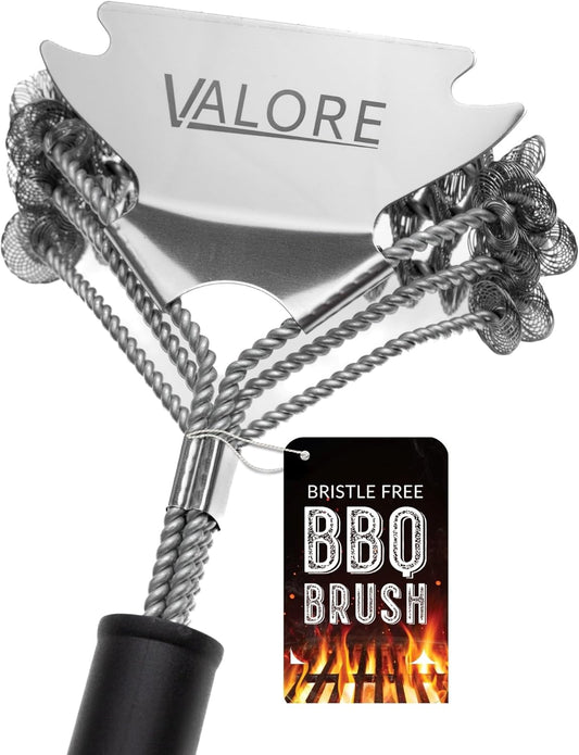 Valore BBQ Brush Bristle Free – 2 in 1 Grill Scraper & Barbecue Brush – Stainless Steel BBQ Grill Brush & BBQ Scraper Combo for Outdoor Grills – BBQ Brushes for Grill