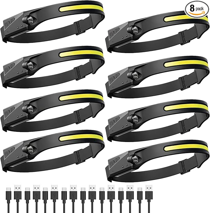 Headlamp Rechargeable 8 Pack, LED Headlight Flashlight Super Bright by Senduzll