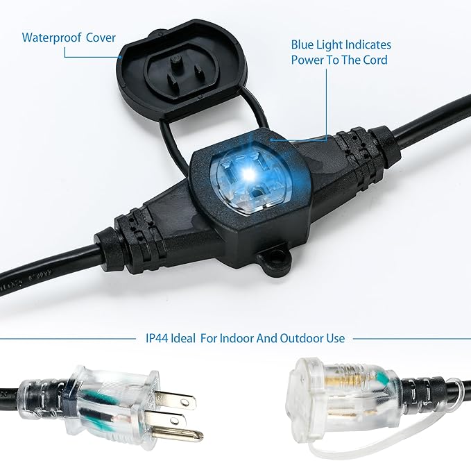 50FT 14 Gauge Heavy Duty Multi-Outlet Outdoor Extension Cord, 7 Evenly Spaced - Image 3