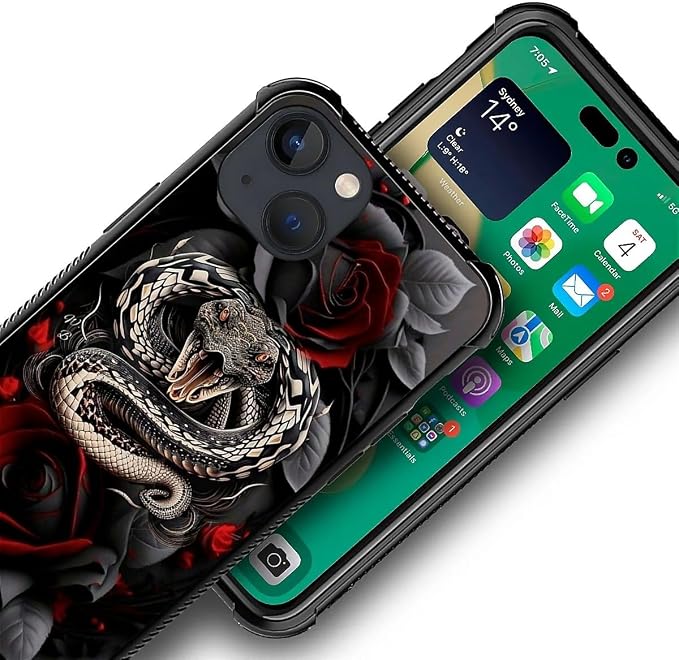 for iPhone 13 Case, Entwined Rose Snake Pattern Graphic Design Girl Boy Soft - Image 3