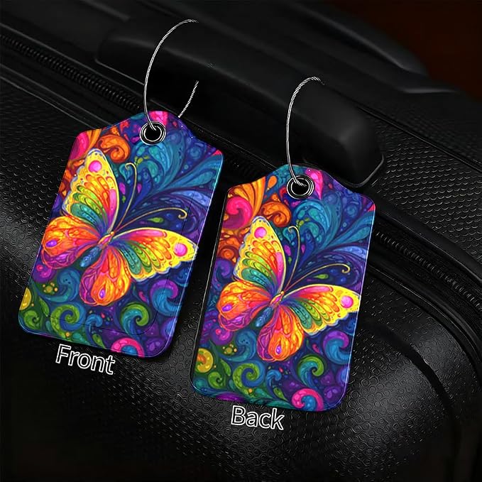 2 Pack Butterfly Luggage Tags for Suitcases, Colorful Artistic Travel ID Tags - Image 2