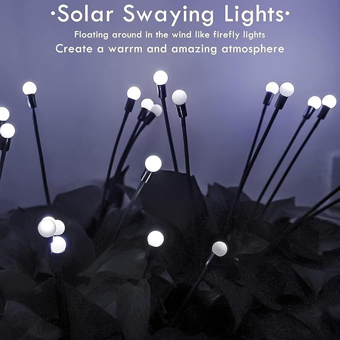 OZS 10pack 80LED Solar Garden Lights - Outdoor, Swaying Lights, Waterproof for Garden Pathway Decoration (Cool White)