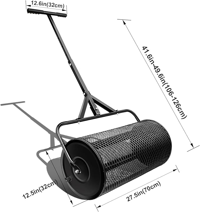 Compost Spreader, Durable Lawn Roller, Manure Spreader with Upgrade T Shaped Handle,Top Soil Spreader for Lawn and Garden Care Manure Spreaders Roller (12.5 Inch-T-Green-S)