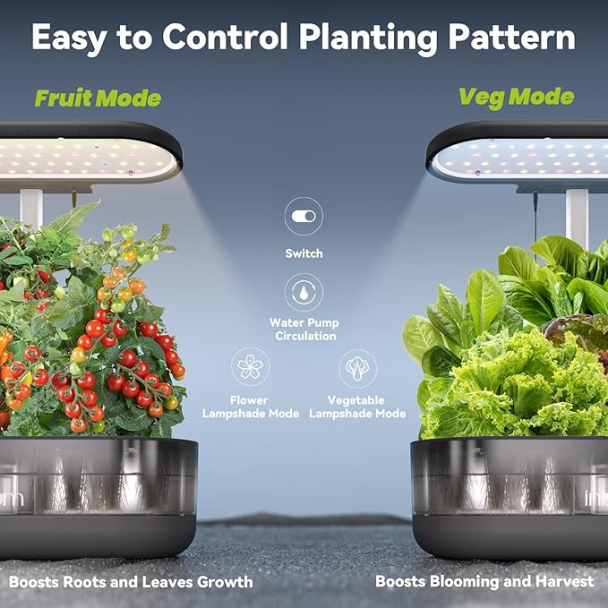 inbloom 12 Pods Hydroponics Growing System Kit, Herb Garden Planter Indoor Kit, Indoor Gardening Hydroponics Growing System with 4.2L Water Pump, Height Adjustable, Gifts for Woman, Transparent Black