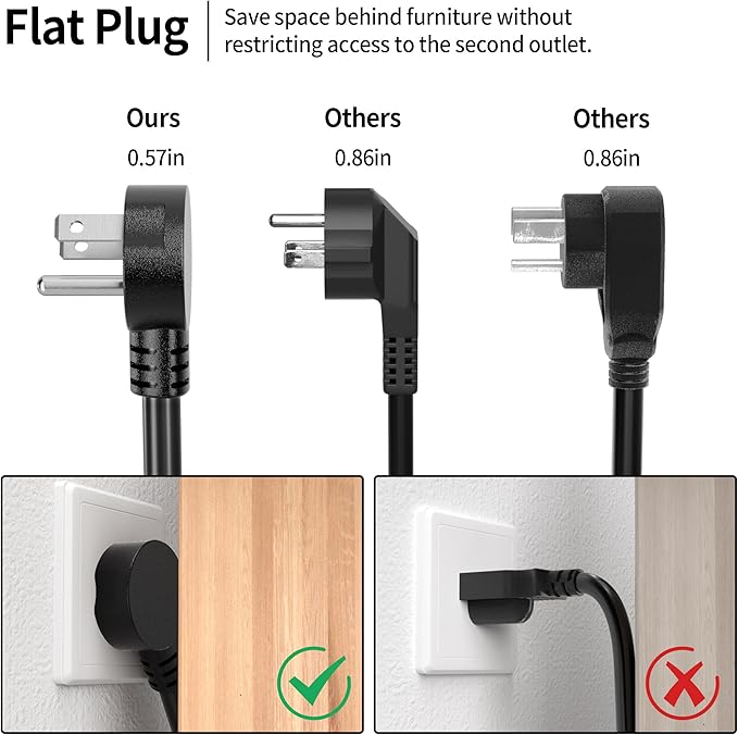 Vockjour 6 FT 2 Pack Black Low Profile Flat Plug 14 Gauge Heavy Duty Extension - Image 3