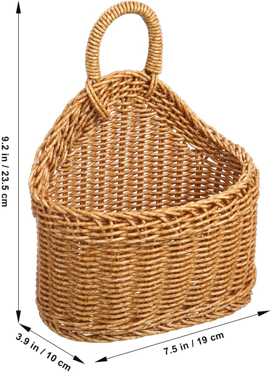 DECHOUS Small Wall Hanging Wicker Storage Basket - Plastic Woven Basket Kitchen Organizing Storage for Garlic Potato Onion Fruits - Home Pantry Wall Decor Housewarming, 9.3x7.5x4.7 Inch