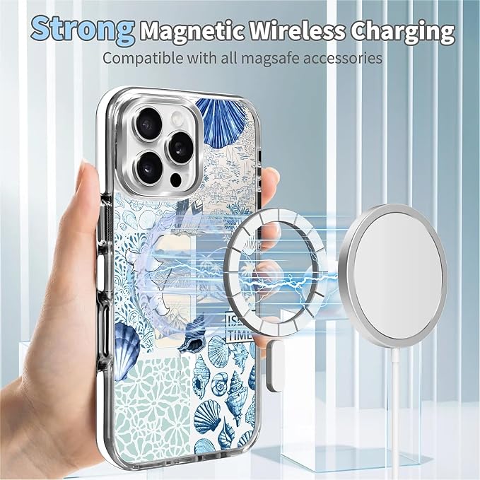 Case for iPhone 16 Pro Max, Sea Life Ocean Waves Seashell Collage Phone Case - Image 4