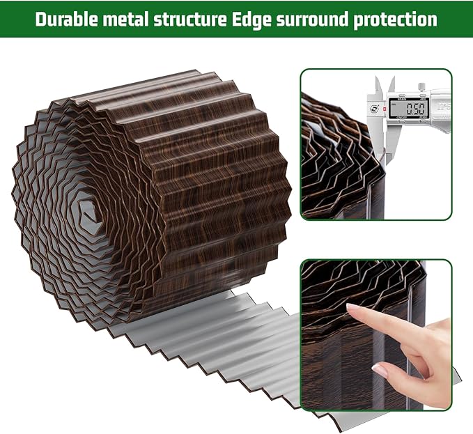 SnugNiture Corrugated Metal Garden Edging,6" x 50' Sturdy Lawn Edging Border,Landscape Edging Border for Lawn, Flower Bed,Garden and Yard(Brown)