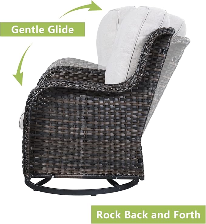 Outdoor Wicker Patio Furniture Set - 6 Piece Rattan Patio Conversation Set with 2 Rocking Swivel Chairs,2 Ottomans,1 Loveseat and 1 Side Table for Porch Deck Backyard Garden(Brown/Beige)