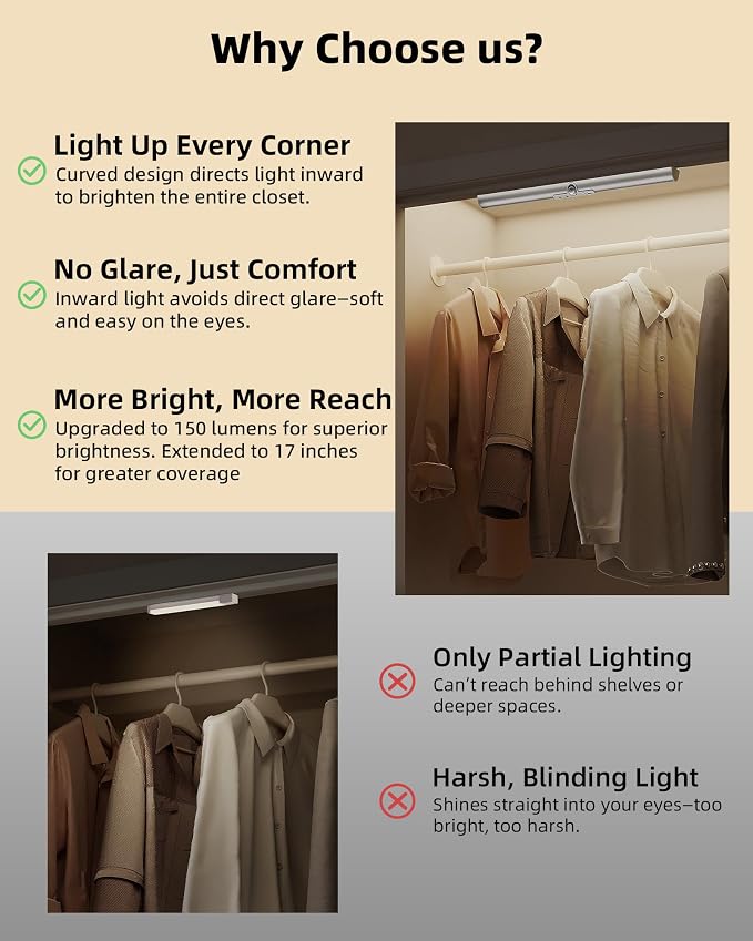 EZVALO 17-Inch Motion Sensor Closet Lights, 3600mAh Rechargeable Battery LED - Image 2