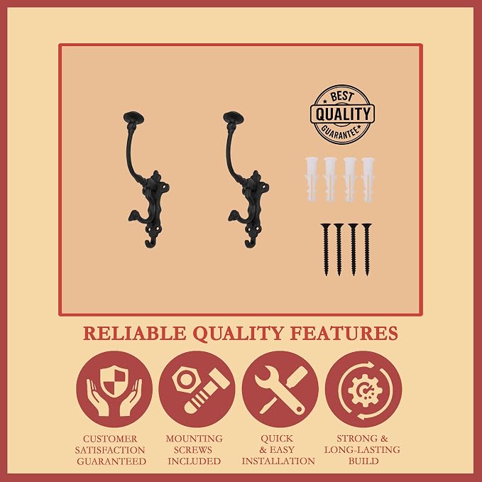 Mystic Colonial Rustic Cast Iron Wall Hooks – Heavy Duty Vintage Utility Hooks - Image 4