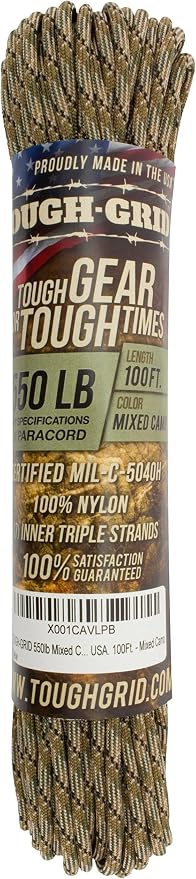 TOUGH-GRID 550 Paracord, Type III Mil-Spec Nylon Rope - 100 Ft Mixed Camo - Image 3