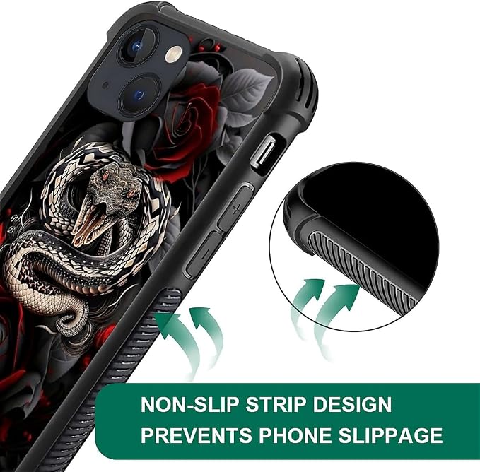 for iPhone 13 Case, Entwined Rose Snake Pattern Graphic Design Girl Boy Soft - Image 4