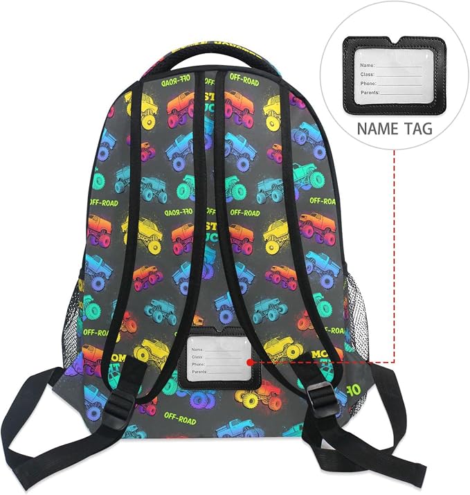 Wamika Monster Truck Kids Backpack Blue Racing Cars School Backpack Boy Girl - Image 6