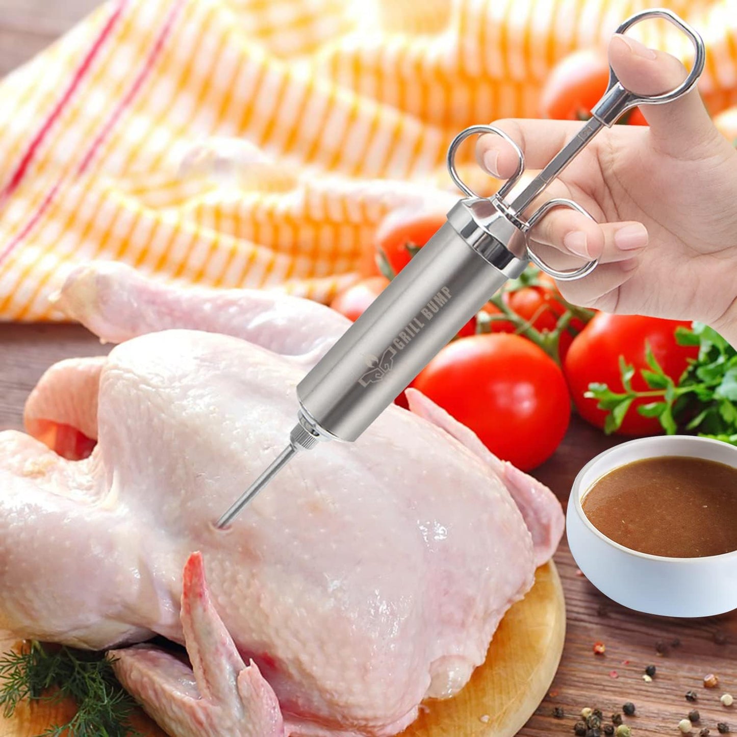 Meat Injector Syringe Kit for Smoker with 3 Flavor Food Injector Syringe Meat Needles, Injection Marinades Brine for Meat, Turkey; 2-oz, Including Paper and E-Book (PDF) User Manual