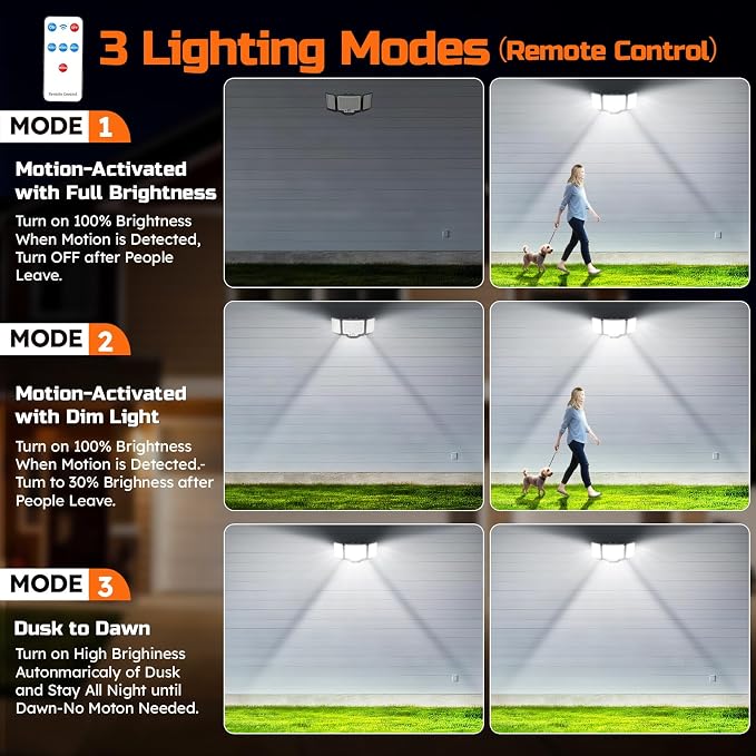 CLAONER LED Security Motion Sensor Outdoor Lights, 6500K Remote Control - Image 5