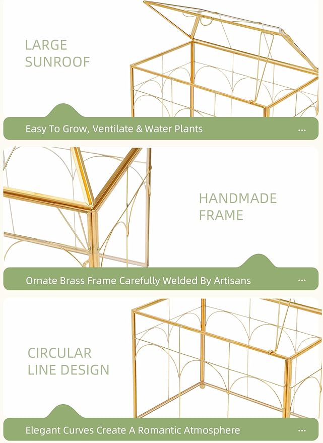 Handmade Glass Planter Terrarium with Lid, Indoor Tabletop Centerpiece Display Box Modern Decor DIY Gift Plant Terrarium Container for Succulent Cacti Air Plants Flower (Gold)