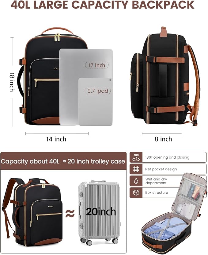 LOVEVOOK 40L Travel Backpack for Women & Men, Airline Approved Carry On Luggage - Image 4