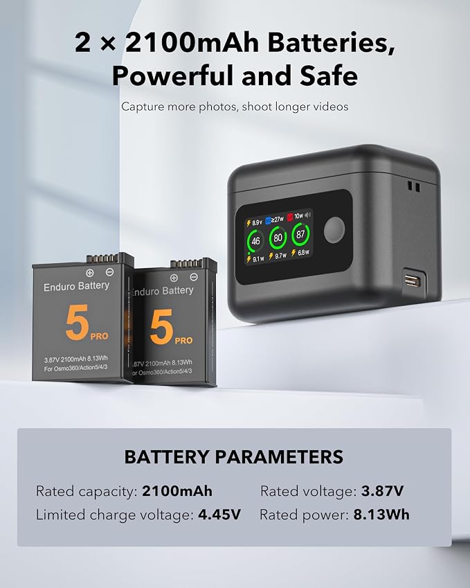 2100mAh Battery and Charger for DJI Osmo 360 / Action 5 Pro/Action 6, Color LCD - Image 6