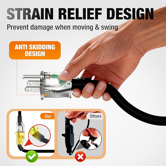 75 FT Outdoor Extension Cord Waterproof, 16/3 Gauge Heavy Duty 3 Prong Power - Image 3