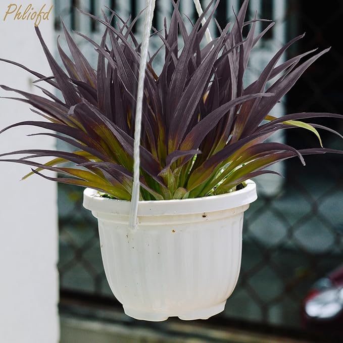 6Pcs Artificial Grass Fake Grass Plants 17.3in Outdoor Plants UV Resistant Faux Greenery Stems for Home Window Garden Office Patio Pathway Front Porch Halloween Décor Light Green & Purple