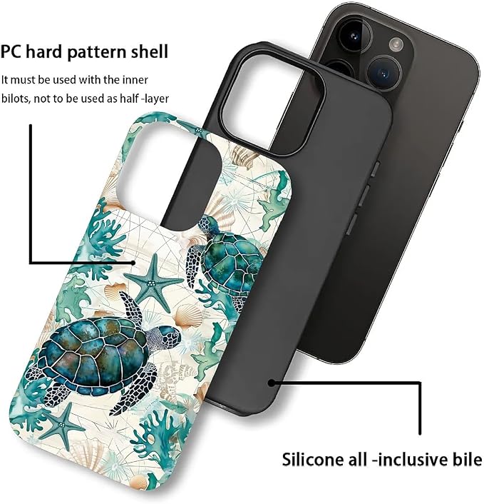 for iPhone 11 Pro Max Case, HH2 Ocean Sea Turtle Nautical Map Hybrid 2 Layer - Image 3