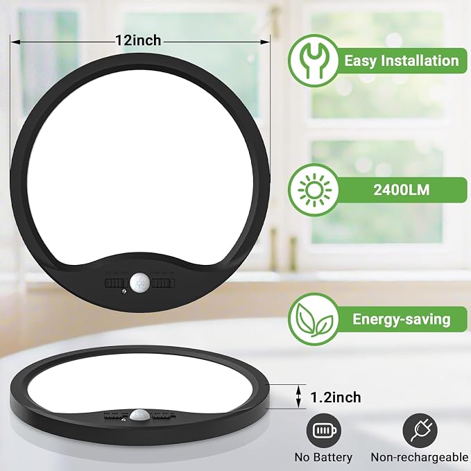 zemty 2Pack 12inch Motion Sensor Ceiling Lights Wired, 24W 2400lm 3CCT/3 - Image 5
