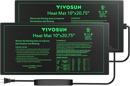 VIVOSUN 2 Pack Durable Waterproof Seedling Heat Mat 10" x 20.75" UL & MET-Certified Warm Hydroponic Heating Pad for Germination, Indoor Gardening, Greenhouse