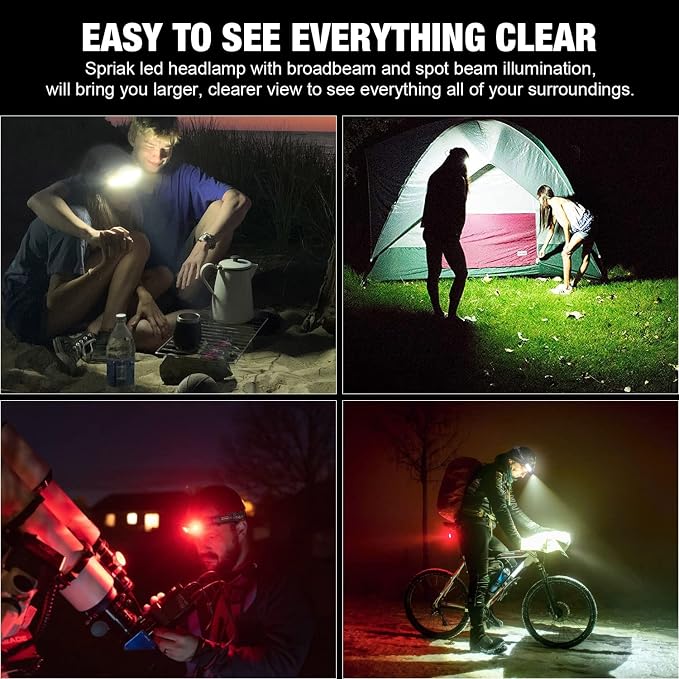 LED Headlamp, 1000lumens 230° Widebeam Headlight 4 Packs, USB Rechargeable - Image 7