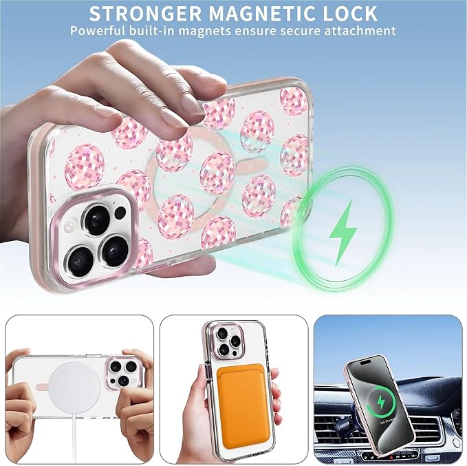 Case for iPhone 14 Pro, Disco Balls Pink Phone Case Design，for Women Girls - Image 3