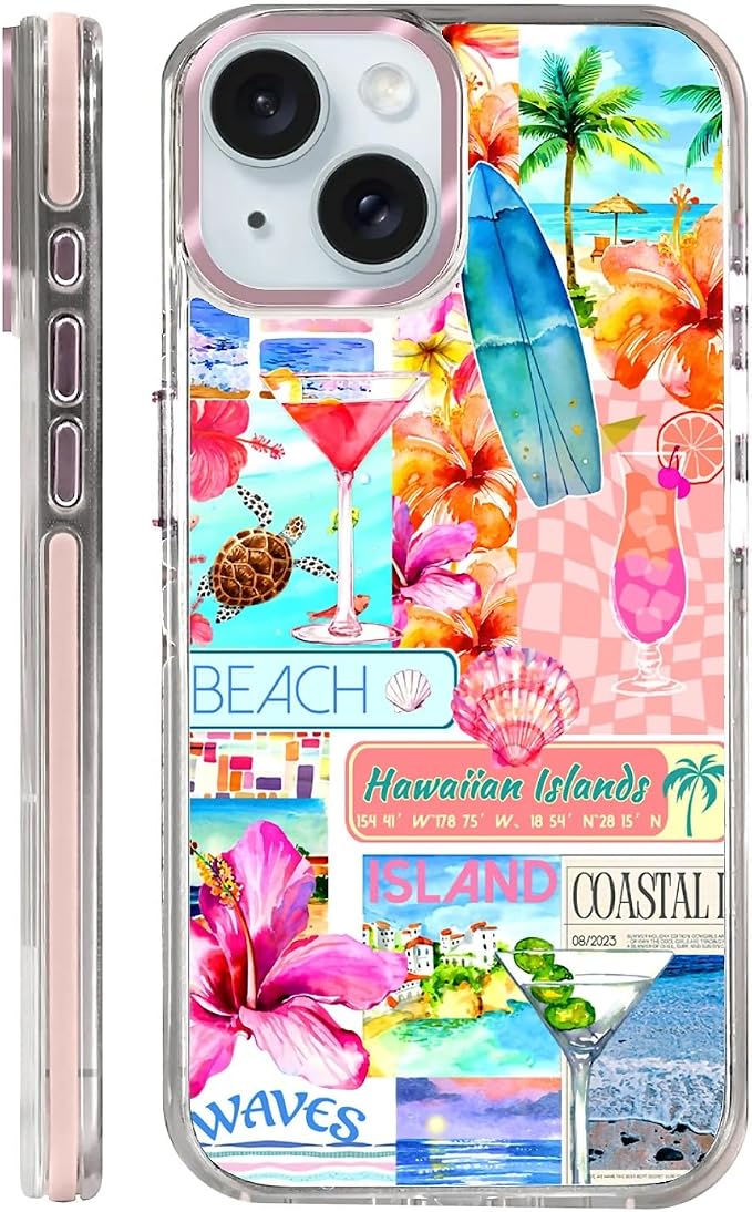Case for iPhone 14 Plus/15 Plus, Coastal Beach Cover Coquette Collage Phone by Toulas