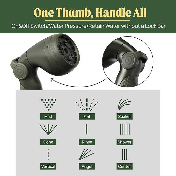 Vego Garden Hose Reel Retractable Hi-Flow x 100ft Wall Mounted Hose Reel Automatic Rewind, Any Length Lock with 9 Patterns Sprayer Nozzle, Quick Connector and Adjustable shot Nozzle-Seaweed Green