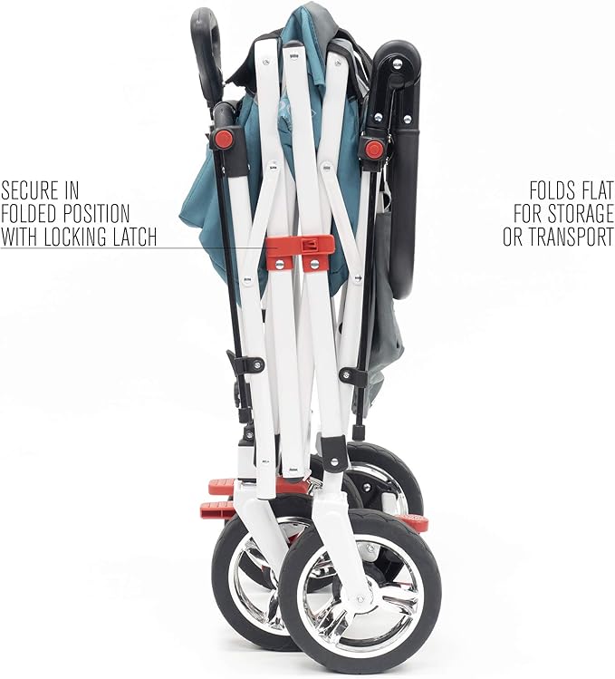 Creative Outdoor Wagon for Kids Push Pull Collapsible Stroller Folding Cart | Silver Series | Beach Park Garden & Tailgate | Teal