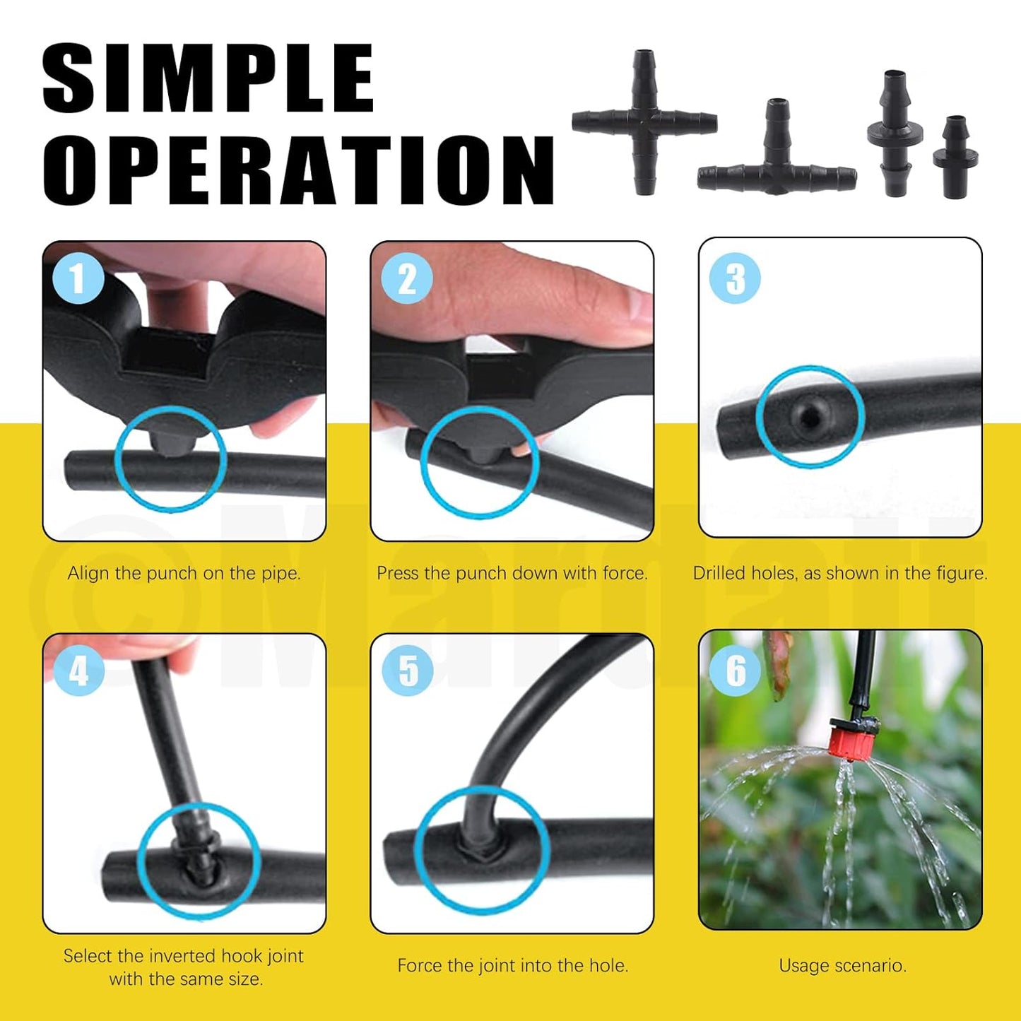 152Pcs Drip Irrigation Barbed Connectors Fittings Kit for 1/4" Tubing Includes 90/180/360 Angle Atomizing Sprinkler Sprayer and Barbed Connector for Agriculture Hydroponic Garden Lawn