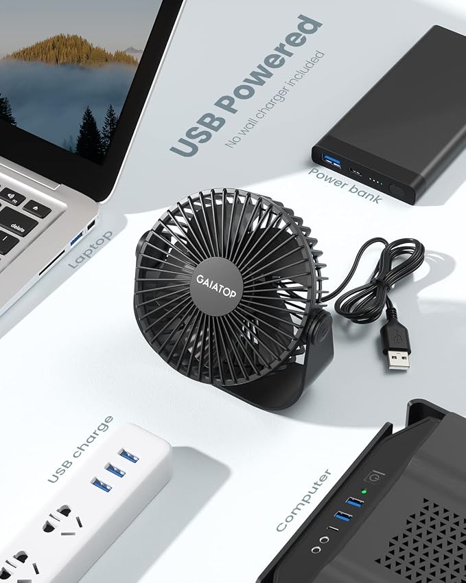 Gaiatop USB Desk Fan, 3 Speeds Strong Airflow, 5.5 Inch Portable 90° Rotate - Image 6