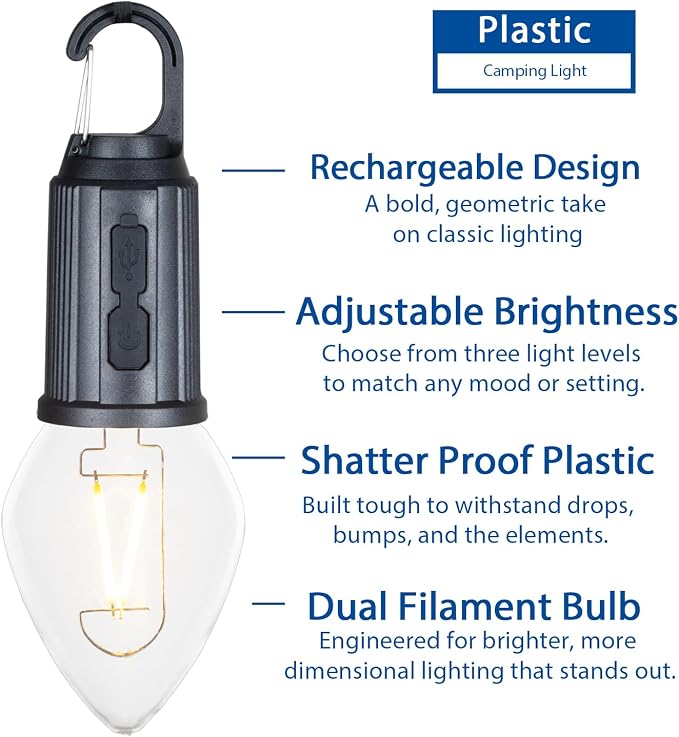 Rechargeable Camp Light, Warm White LED Teardrop Bulb, Battery Powered - Image 2