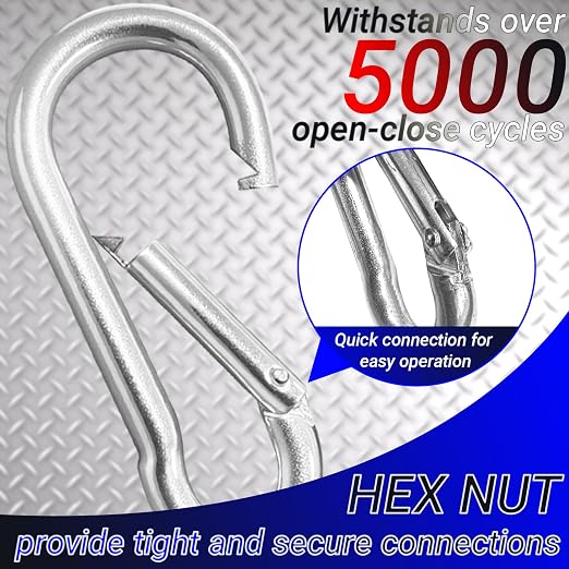 50 Pack 1.57" Heavy Duty Carabiner Clips, M4 Sliver Galvanized Steel Spring - Image 3