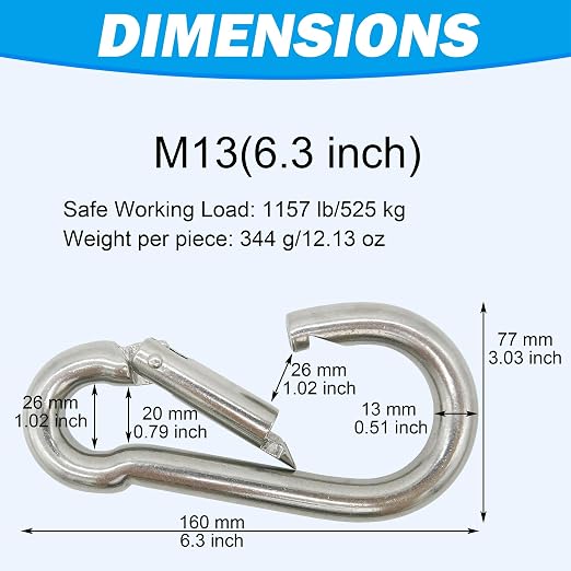 304 Stainless Steel Carabiners -6.3 inch Heavy Duty, Durable & Rust-Free Clips - Image 3