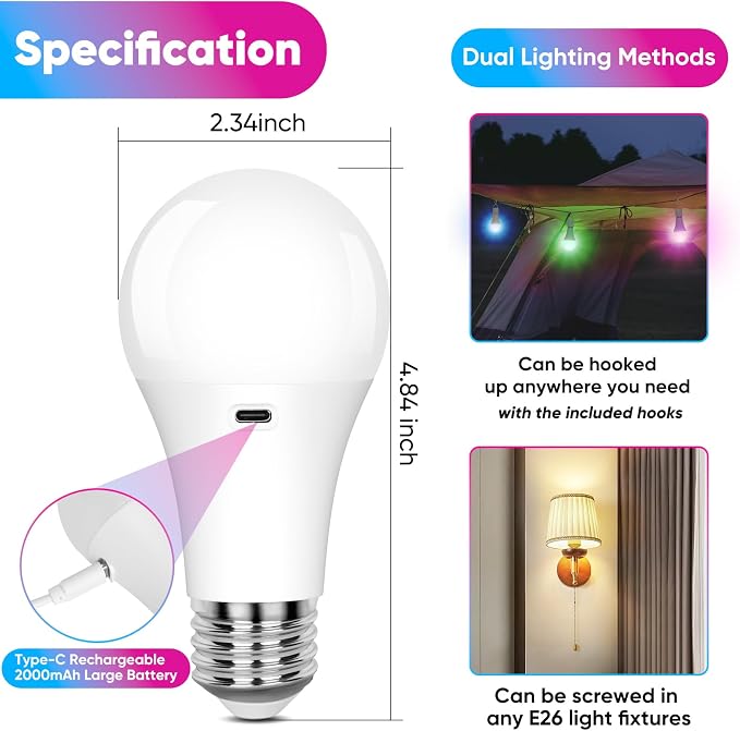 2-Pack A19 Rechargeable Light Bulbs - Image 5
