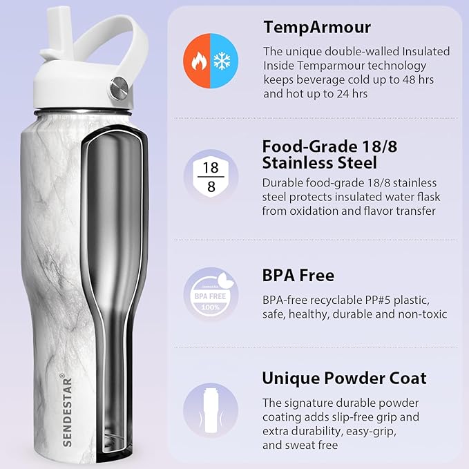 SENDESTAR 40oz Stainless Steel Water Bottle, Double Wall Vacuum Insulated Bottle - Image 4