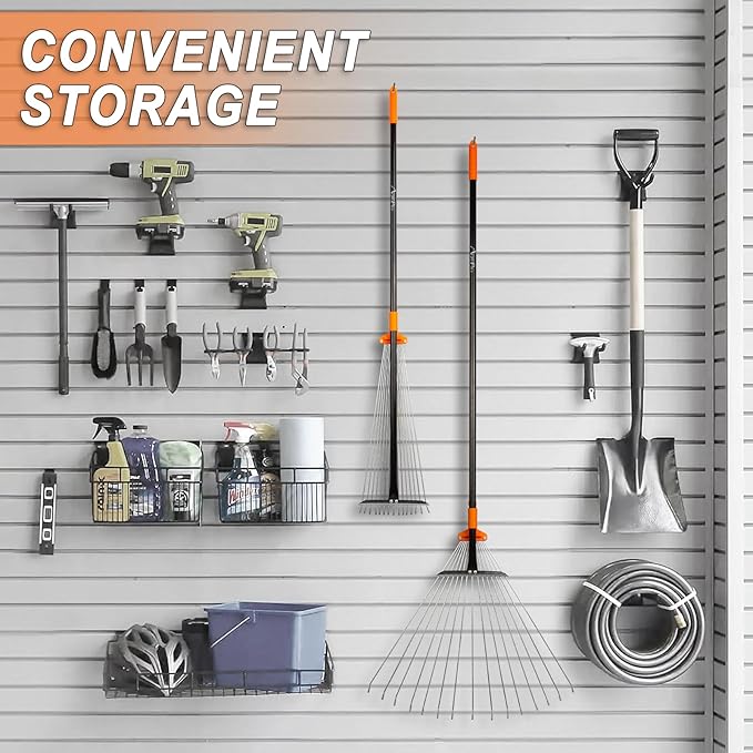 Leaf Rake for Lawns, Adjustable Garden Rake for Leaves with Long Handle, 61 Inches