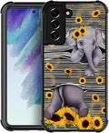 for Samsung Galaxy S22 Plus Case, Cute Little Elephant Sunflower White Line Art by FKBRCL4U