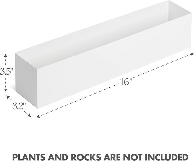DR&Co Modern White Rectangle Planter Box, 16" Metal Planter Perfect for Succulent, Narrow Box for Table or Window Sill, Rectangular Stainless Steel Long
