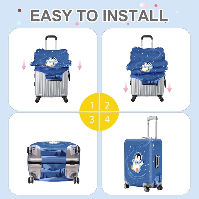 ANNA QUEEN Astronaut Penguin Luggage Cover, Cute Space Penguin Design Suitcase - Image 6