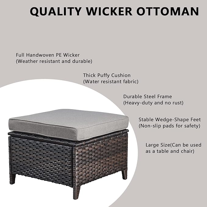 Outdoor Wicker Patio Furniture Set - 5 Piece Rattan Patio Conversation Set with 2 Rocking Swivel Chairs,2 Ottomans and 1 Sofa for Porch Deck Backyard Garden(Brown/Grey)
