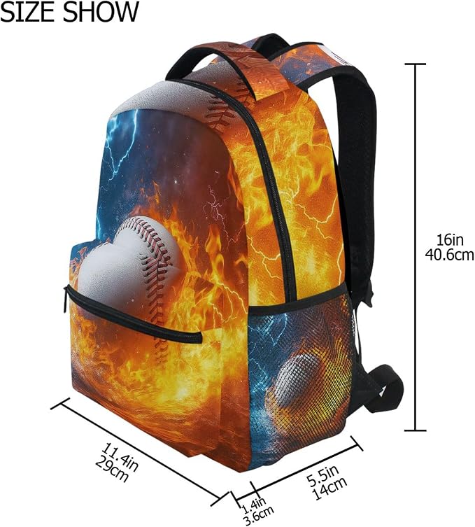 Wamika Baseball Ice Fire Boy Backpack Sports Ball School Backpack Kid Girl - Image 2