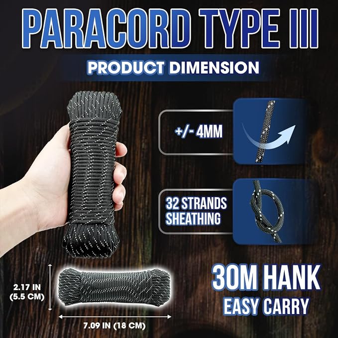 High Tensile Paracord Type III Parachute Cord Reflective Paracord Rope Tactical - Image 3