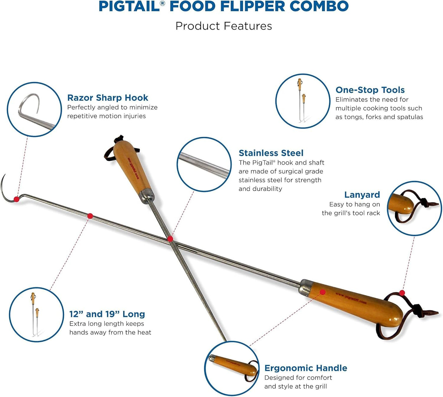 Jaccard Pigtail Food Flipper, Hardwood Handle/Stainless Steel, Combo (Blister Pack)